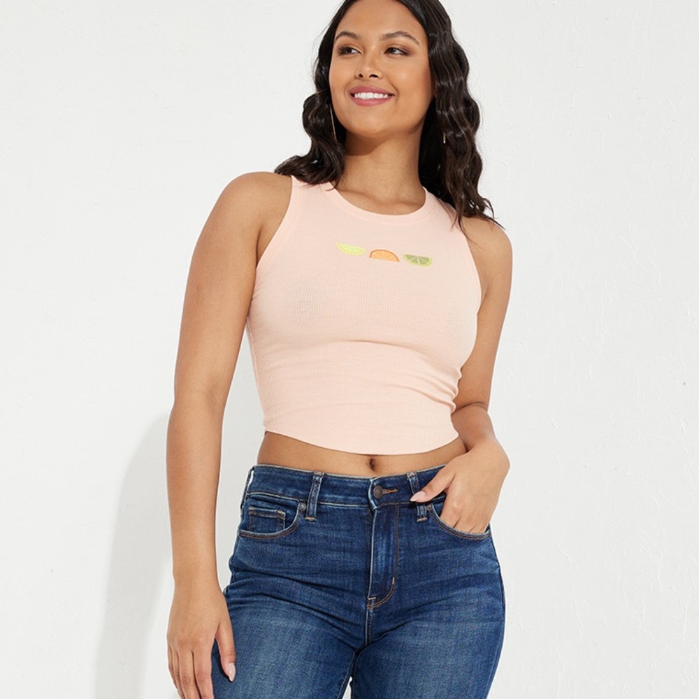 NWOT American Eagle Sleeveless Crop Top - Peach Ribbed Tank Top - Size Medium